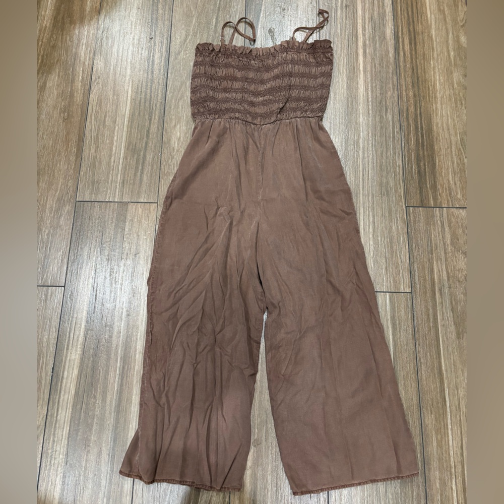 Bella Dahl Tan Smocked Waist Wide Leg Jumpsuit